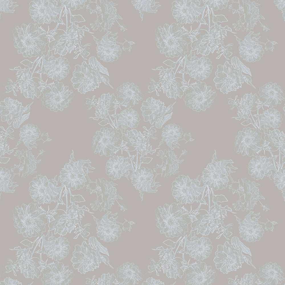 Dahlia Parton wallpaper pattern in half scale grey haze