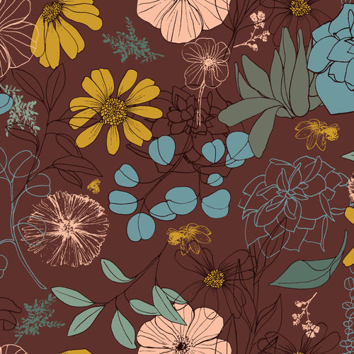 Garden Party Brunette wallpaper pattern