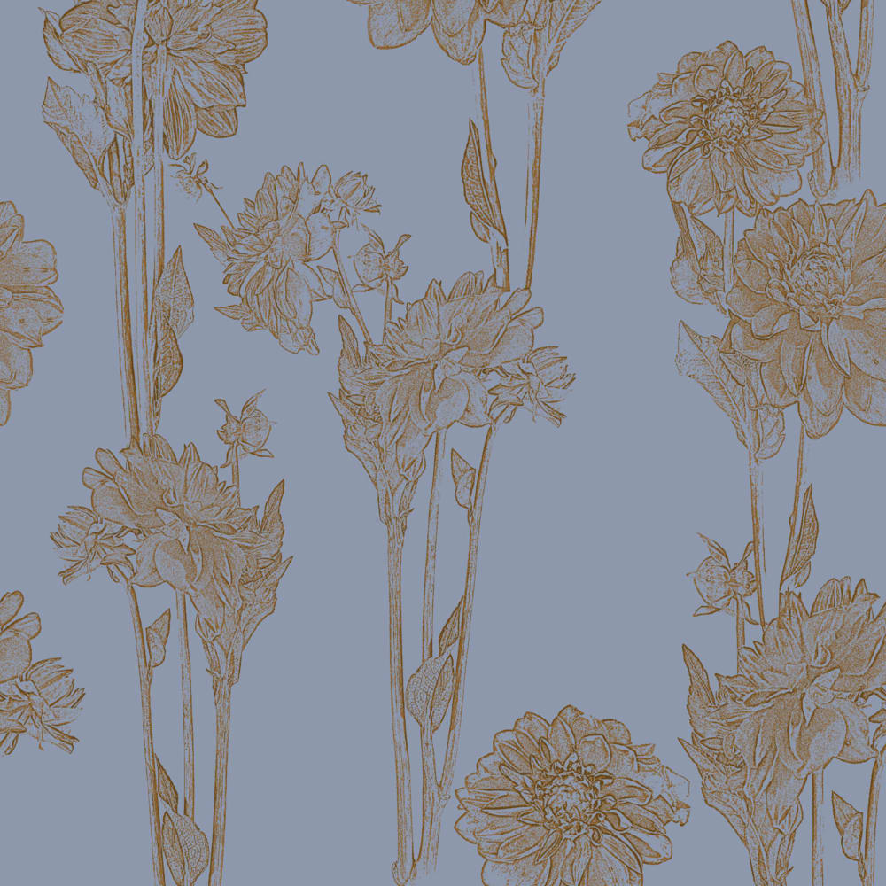 Hello Dahlia wallpaper pattern in blue silk