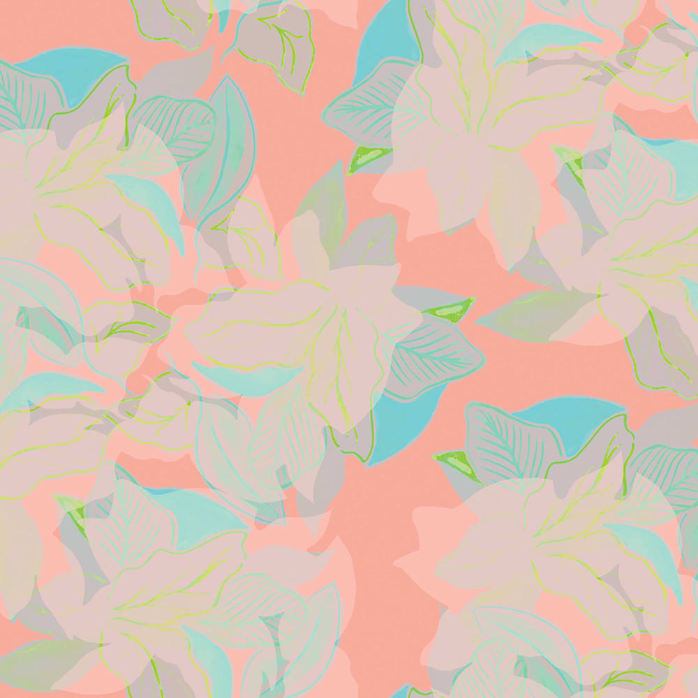 Hi-Biscus Bye-Biscus wallpaper pattern half scale in Blush