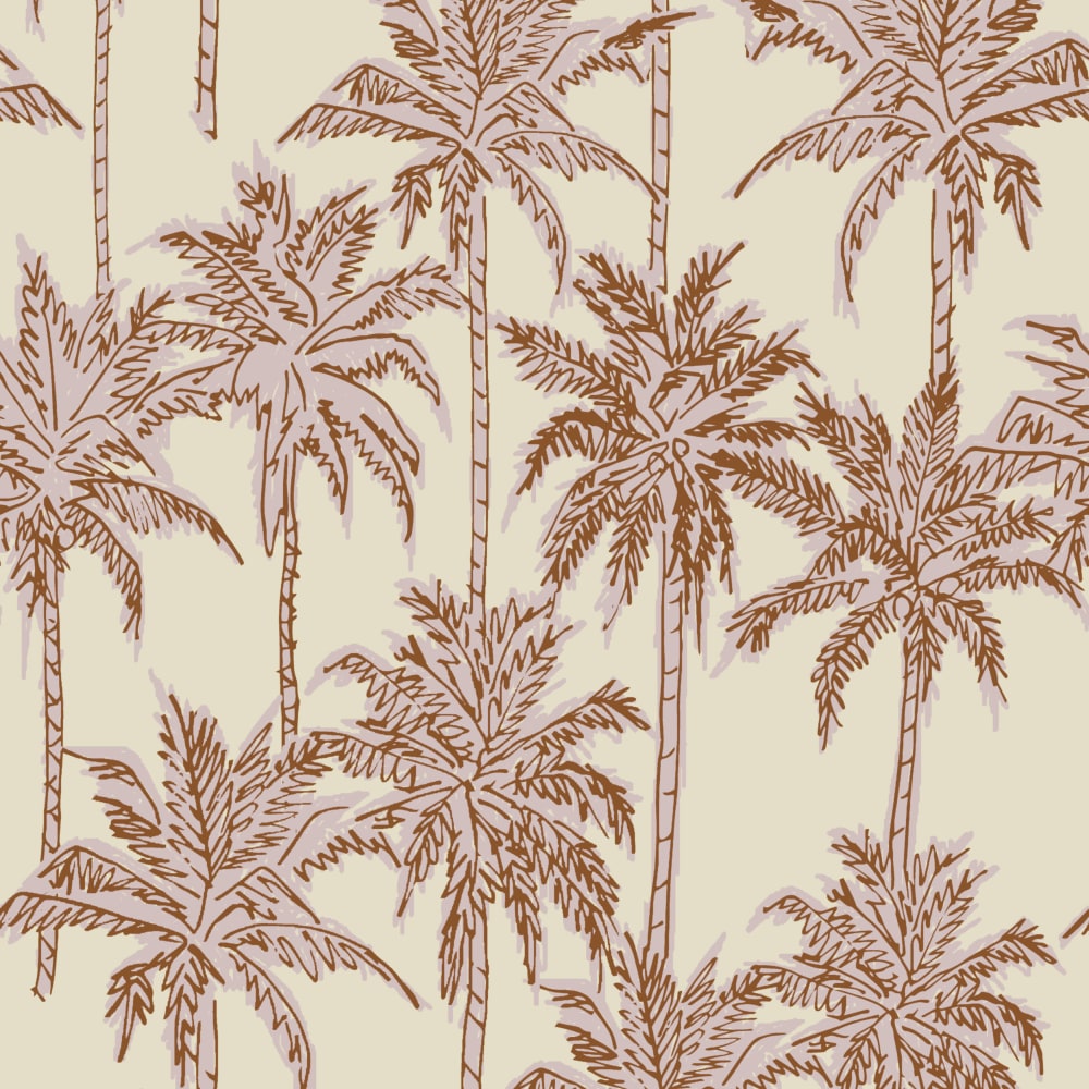 Line drawn palm trees in French cream full scale