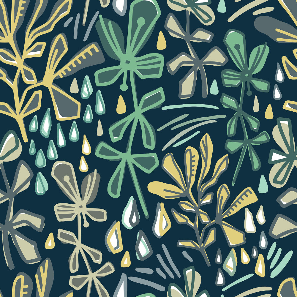 Petal Power wallpaper pattern in dark green shades