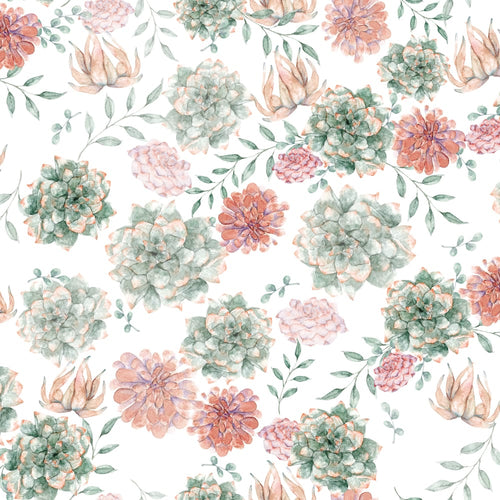 Plantastic succulents wallpaper pattern in sage and Aegean colors