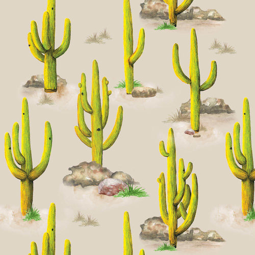 Colorful saguaros, hand drawn wallpaper pattern